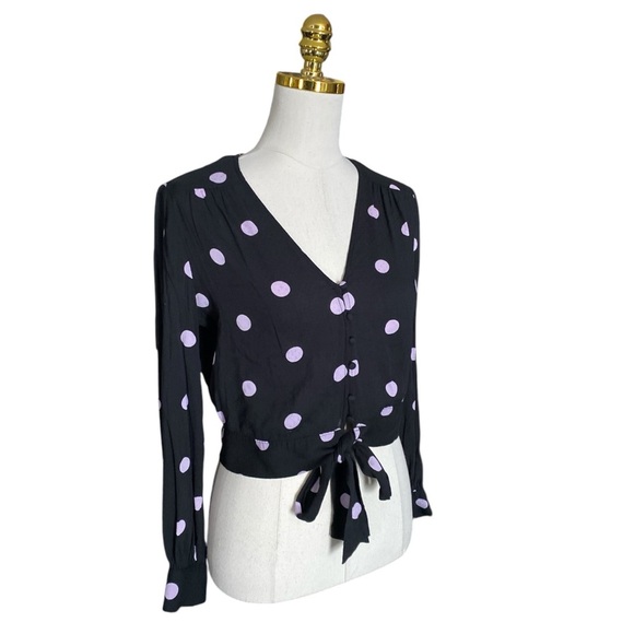 PAIGE Alynna Lavender Polka Fog Dolly Dot V-Neck Tie Front Top Size S - Picture 5 of 9